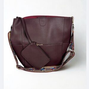 Burgundy Vegan Leather Crossbody Tote Bag